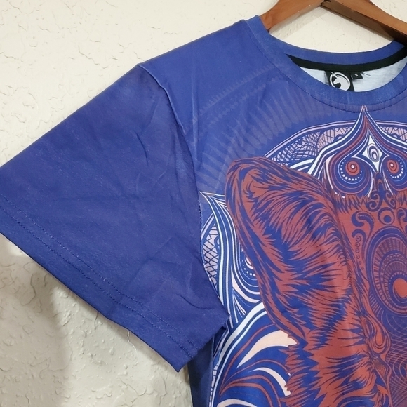 NWT Electrik Unicorn Blue and Orange Lion Face Short Sleeve Blouse Small - Picture 4 of 9